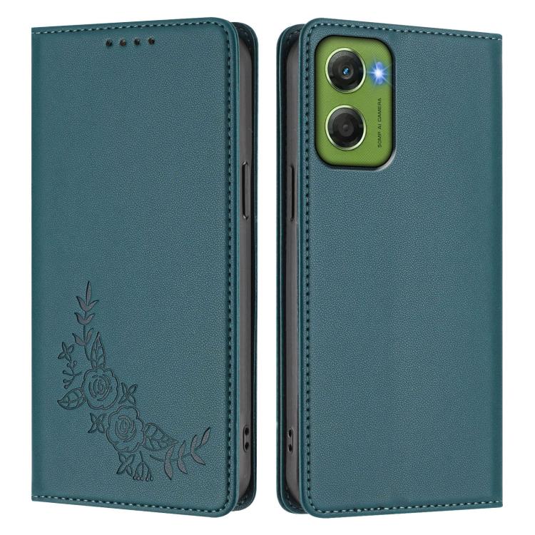 For Motorola Moto G06 4G / G06 Power Peony Embossed Magnetic RFID Vegan Leather Phone Case