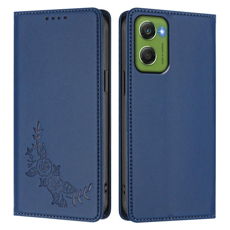 For Motorola Moto G06 4G / G06 Power Peony Embossed Magnetic RFID Vegan Leather Phone Case