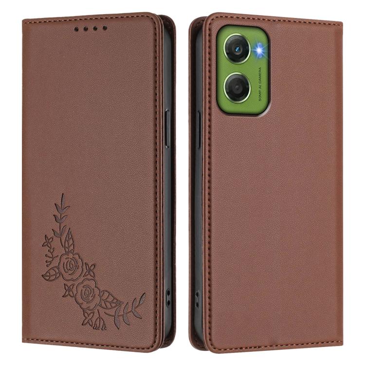 For Motorola Moto G06 4G / G06 Power Peony Embossed Magnetic RFID Vegan Leather Phone Case