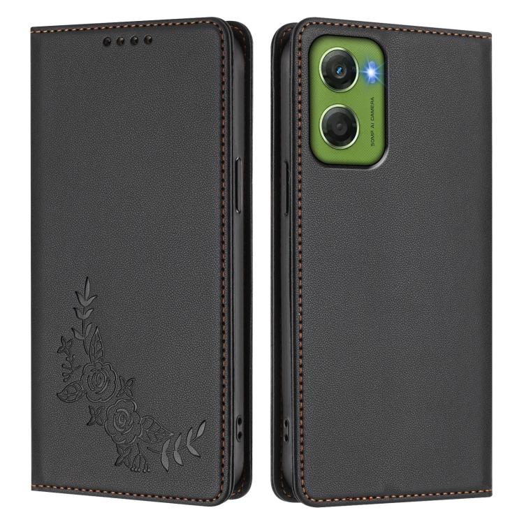 For Motorola Moto G06 4G / G06 Power Peony Embossed Magnetic RFID Vegan Leather Phone Case