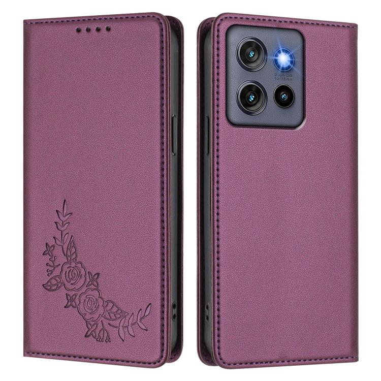 For Motorola Edge 60 Neo Peony Embossed Magnetic RFID Vegan Leather Phone Case