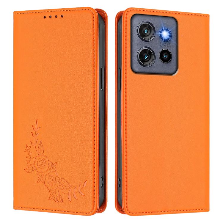 For Motorola Edge 60 Neo Peony Embossed Magnetic RFID Vegan Leather Phone Case
