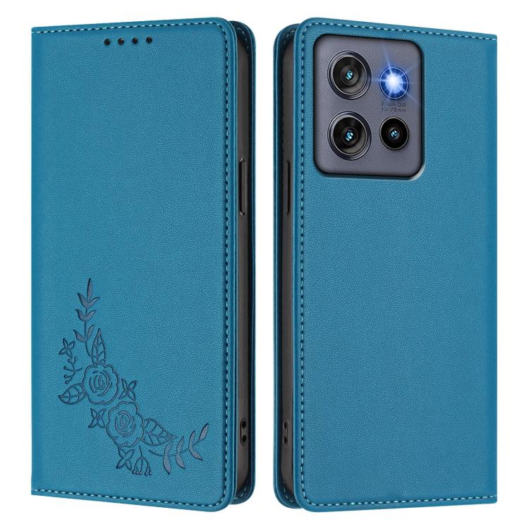 For Motorola Edge 60 Neo Peony Embossed Magnetic RFID Vegan Leather Phone Case