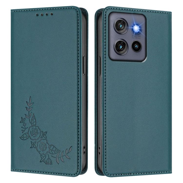 For Motorola Edge 60 Neo Peony Embossed Magnetic RFID Vegan Leather Phone Case