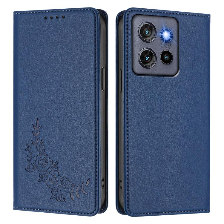 For Motorola Edge 60 Neo Peony Embossed Magnetic RFID Vegan Leather Phone Case