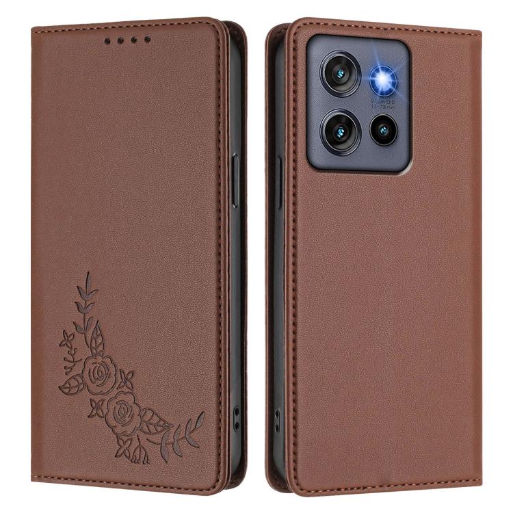 For Motorola Edge 60 Neo Peony Embossed Magnetic RFID Vegan Leather Phone Case