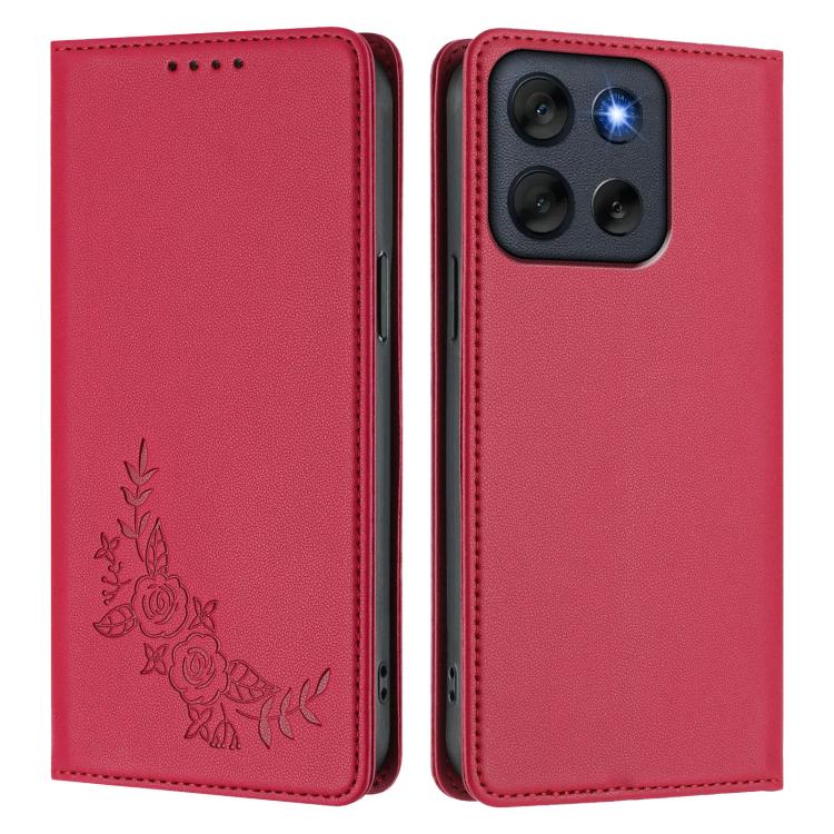 For Motorola Moto G56 5G / G66J Peony Embossed Magnetic RFID Vegan Leather Phone Case