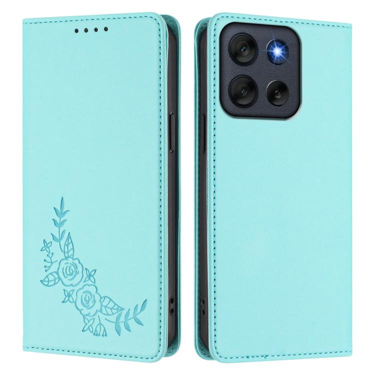 For Motorola Moto G56 5G / G66J Peony Embossed Magnetic RFID Vegan Leather Phone Case