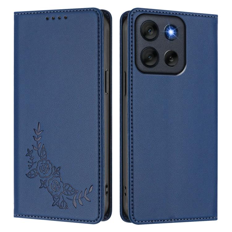 For Motorola Moto G56 5G / G66J Peony Embossed Magnetic RFID Vegan Leather Phone Case