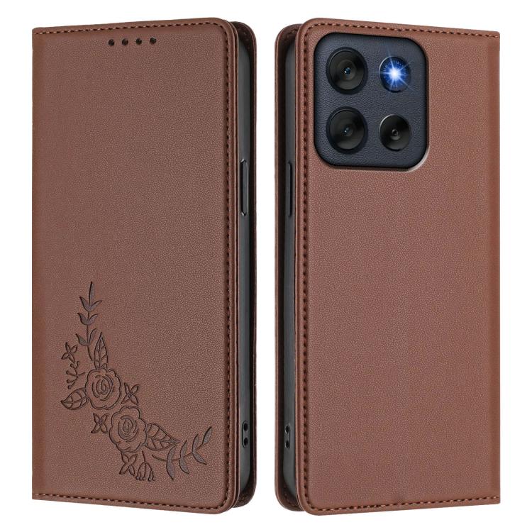For Motorola Moto G56 5G / G66J Peony Embossed Magnetic RFID Vegan Leather Phone Case