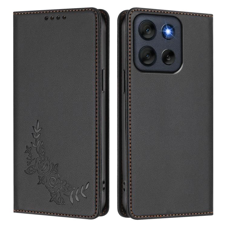 For Motorola Moto G56 5G / G66J Peony Embossed Magnetic RFID Vegan Leather Phone Case