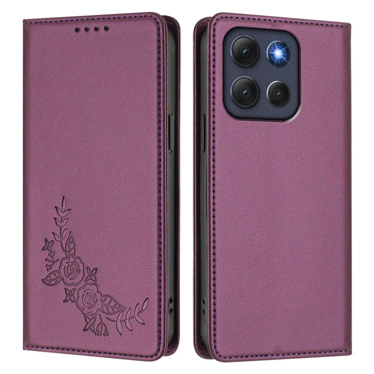 For Motorola Moto G86 Power Peony Embossed Magnetic RFID Vegan Leather Phone Case