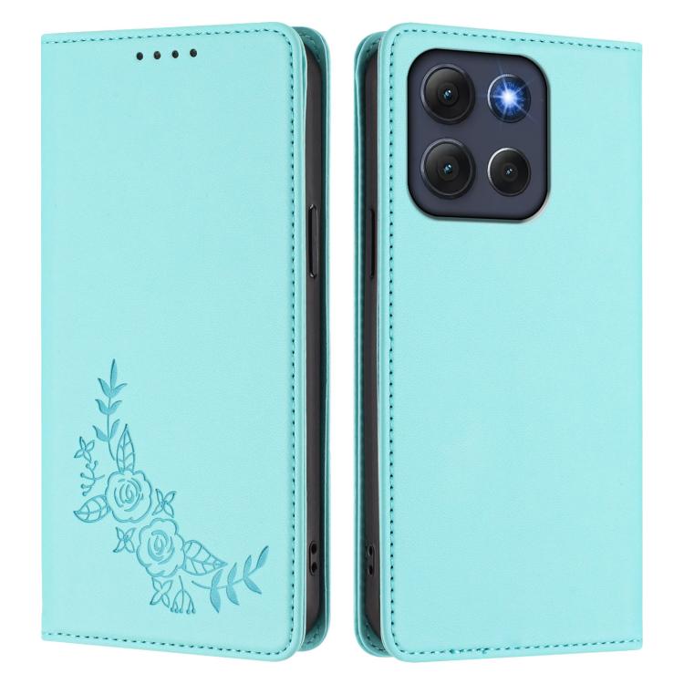 For Motorola Moto G86 Power Peony Embossed Magnetic RFID Vegan Leather Phone Case