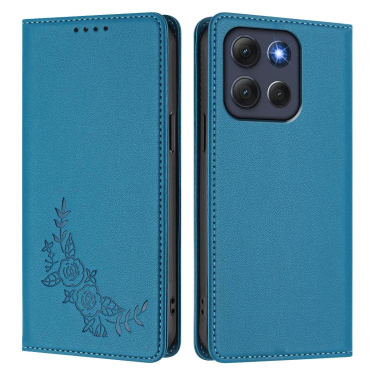 For Motorola Moto G86 Power Peony Embossed Magnetic RFID Vegan Leather Phone Case