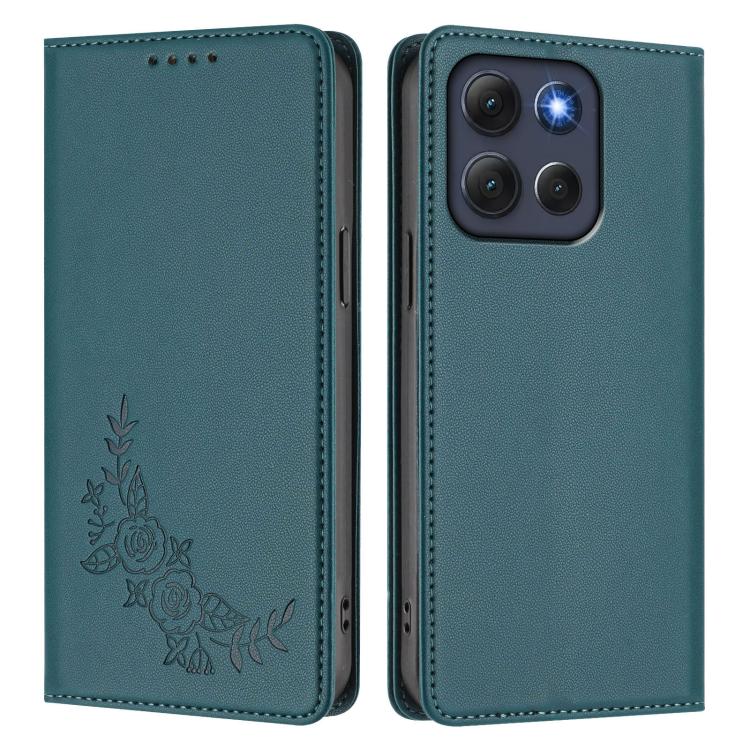 For Motorola Moto G86 Power Peony Embossed Magnetic RFID Vegan Leather Phone Case