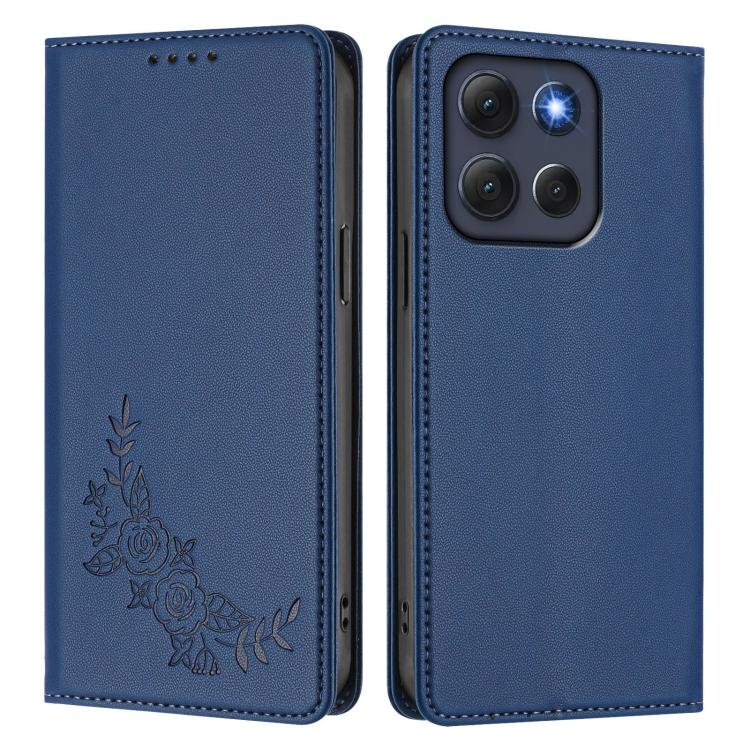 For Motorola Moto G86 Power Peony Embossed Magnetic RFID Vegan Leather Phone Case