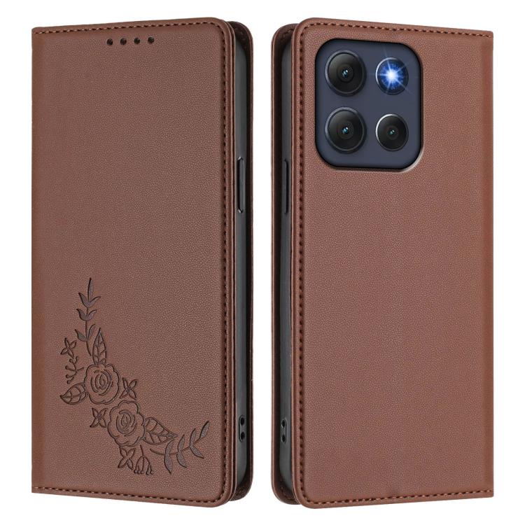 For Motorola Moto G86 Power Peony Embossed Magnetic RFID Vegan Leather Phone Case