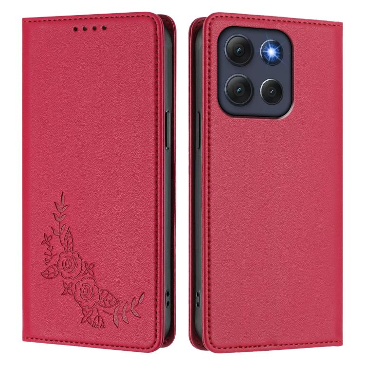 For Motorola Moto G86 5G Peony Embossed Magnetic RFID Vegan Leather Phone Case