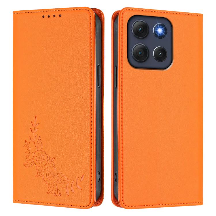 For Motorola Moto G86 5G Peony Embossed Magnetic RFID Vegan Leather Phone Case