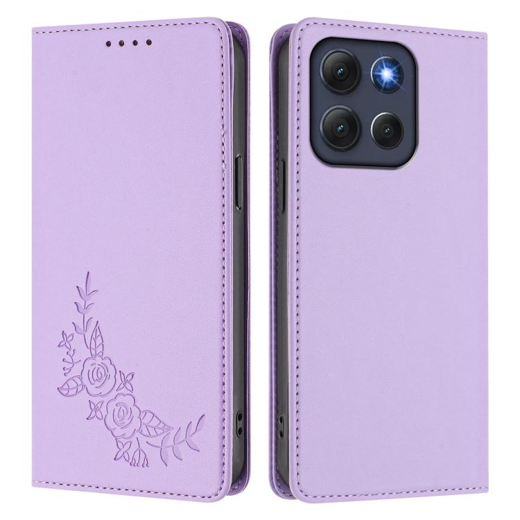 For Motorola Moto G86 5G Peony Embossed Magnetic RFID Vegan Leather Phone Case