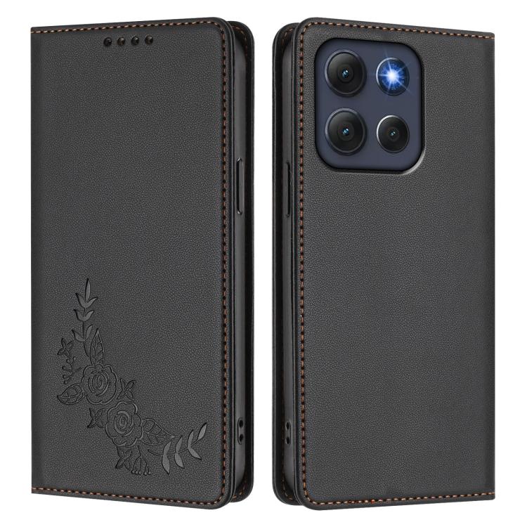 For Motorola Moto G86 5G Peony Embossed Magnetic RFID Vegan Leather Phone Case