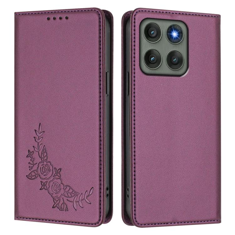 For Motorola Edge 60 Pro Peony Embossed Magnetic RFID Vegan Leather Phone Case