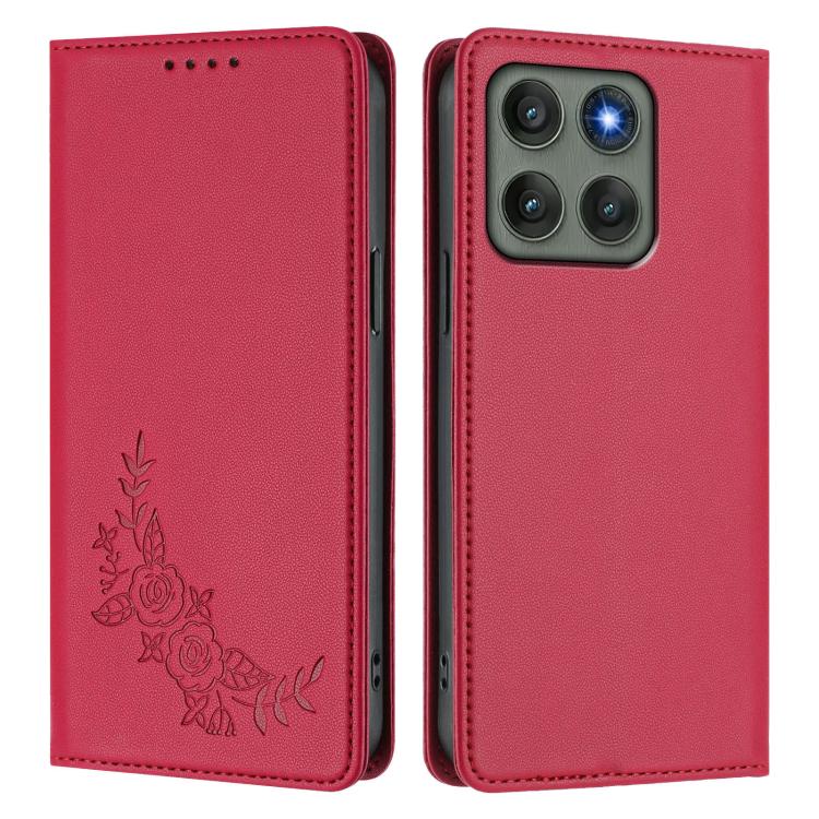 For Motorola Edge 60 Pro Peony Embossed Magnetic RFID Vegan Leather Phone Case