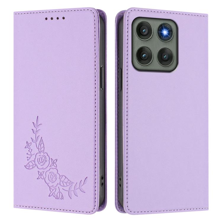 For Motorola Edge 60 Pro Peony Embossed Magnetic RFID Vegan Leather Phone Case