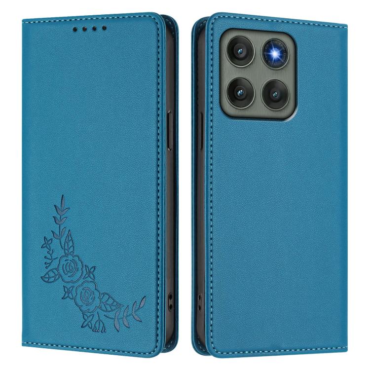 For Motorola Edge 60 Pro Peony Embossed Magnetic RFID Vegan Leather Phone Case