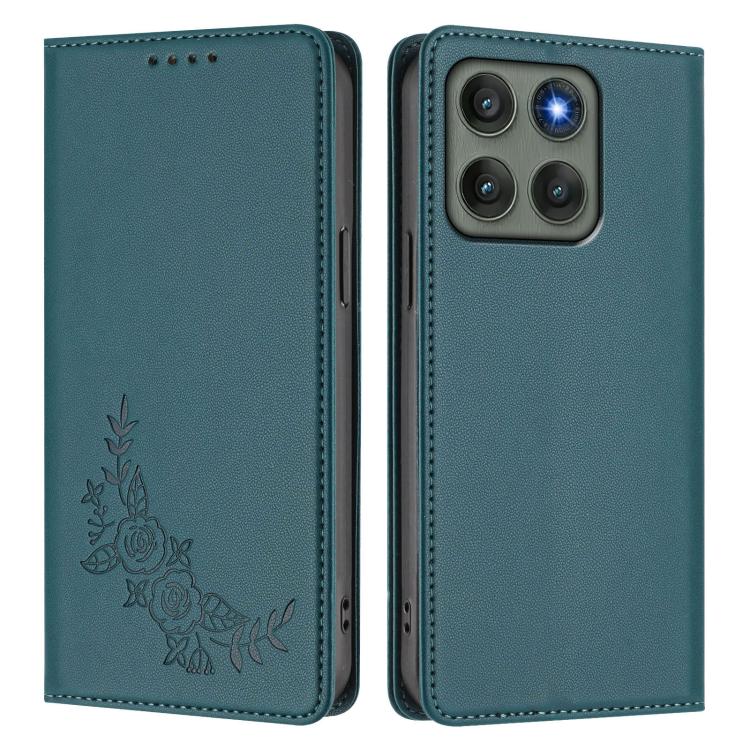 For Motorola Edge 60 Pro Peony Embossed Magnetic RFID Vegan Leather Phone Case