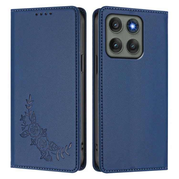 For Motorola Edge 60 Pro Peony Embossed Magnetic RFID Vegan Leather Phone Case