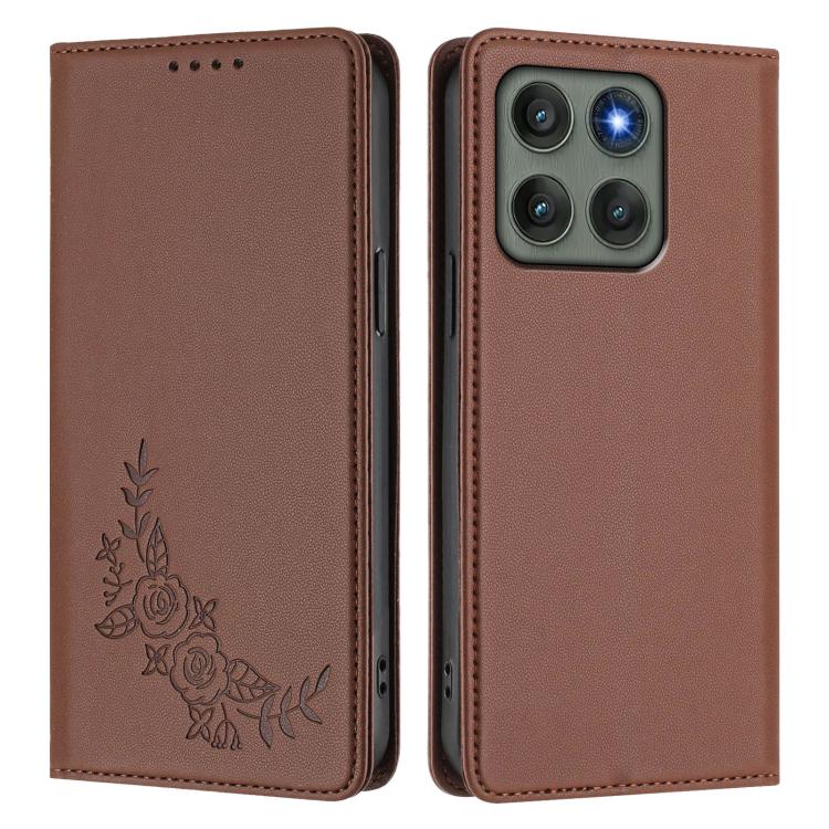 For Motorola Edge 60 Pro Peony Embossed Magnetic RFID Vegan Leather Phone Case