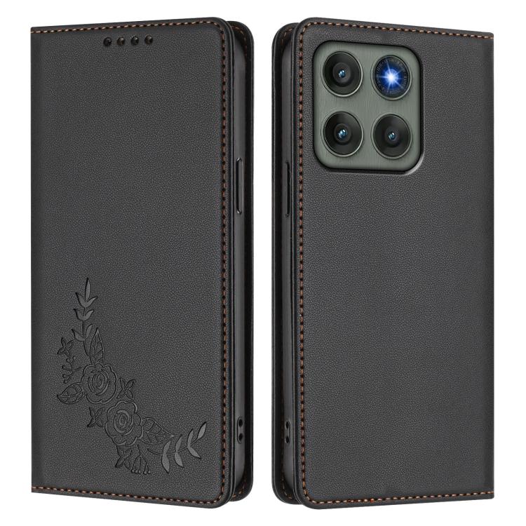 For Motorola Edge 60 Pro Peony Embossed Magnetic RFID Vegan Leather Phone Case
