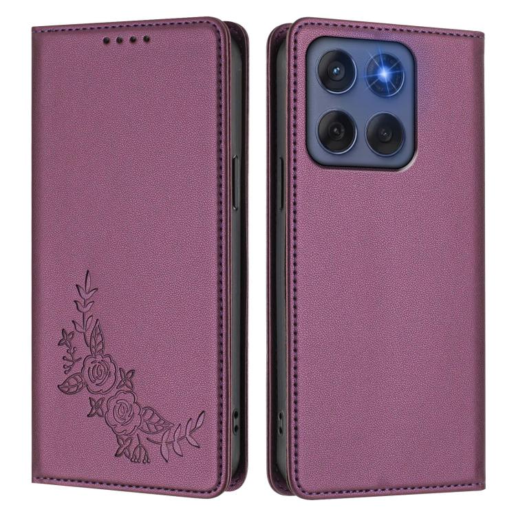 For Motorola Edge 60 Fusion Peony Embossed Magnetic RFID Vegan Leather Phone Case