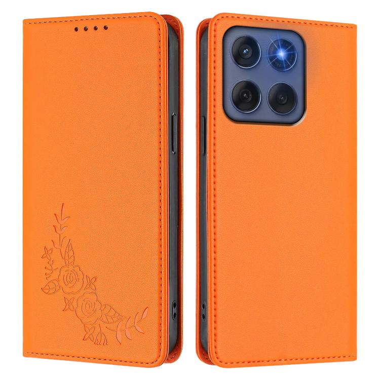 For Motorola Edge 60 Fusion Peony Embossed Magnetic RFID Vegan Leather Phone Case