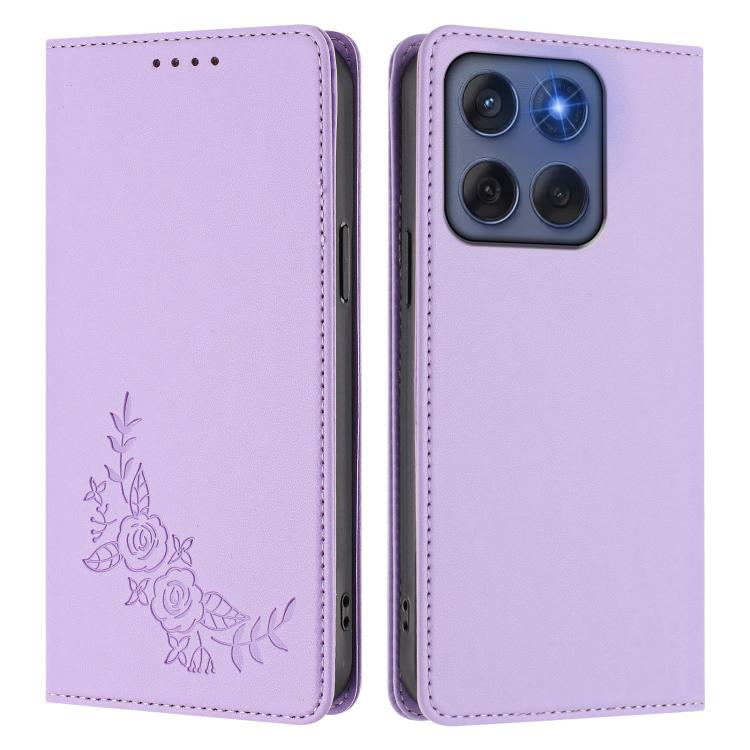 For Motorola Edge 60 Fusion Peony Embossed Magnetic RFID Vegan Leather Phone Case