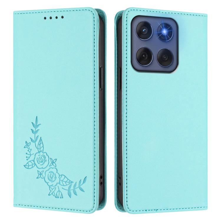 For Motorola Edge 60 Fusion Peony Embossed Magnetic RFID Vegan Leather Phone Case