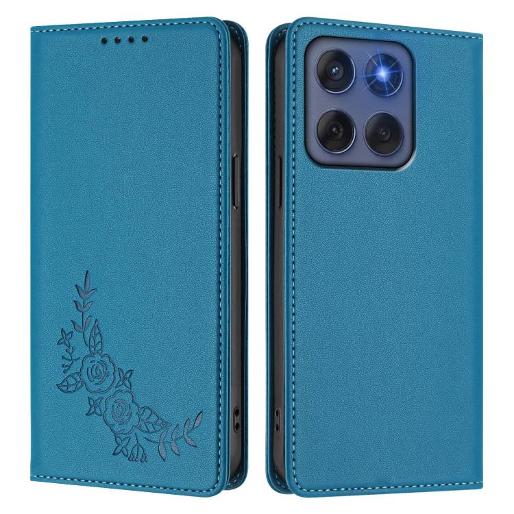 For Motorola Edge 60 Fusion Peony Embossed Magnetic RFID Vegan Leather Phone Case