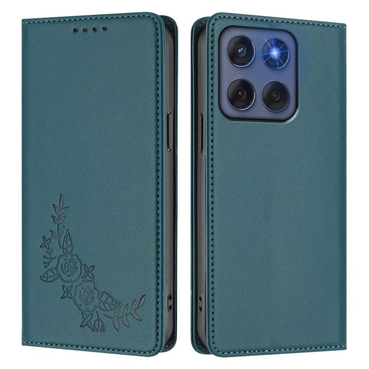 For Motorola Edge 60 Fusion Peony Embossed Magnetic RFID Vegan Leather Phone Case