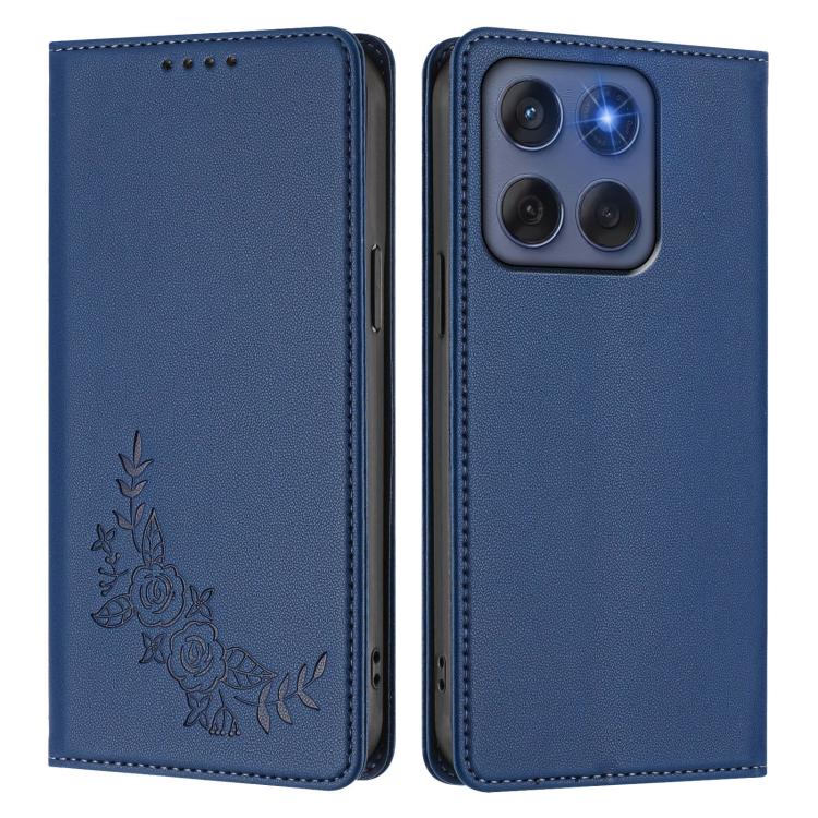 For Motorola Edge 60 Fusion Peony Embossed Magnetic RFID Vegan Leather Phone Case