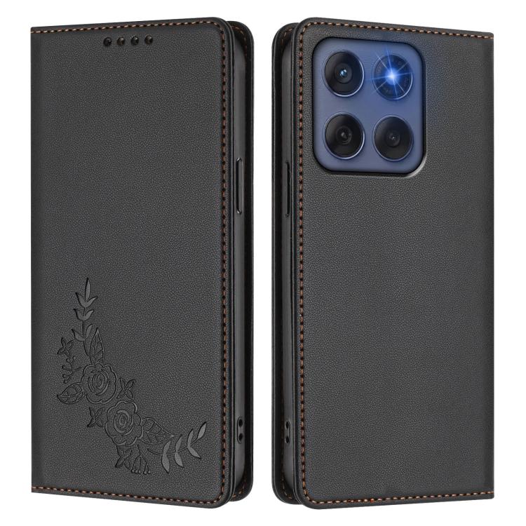 For Motorola Edge 60 Fusion Peony Embossed Magnetic RFID Vegan Leather Phone Case