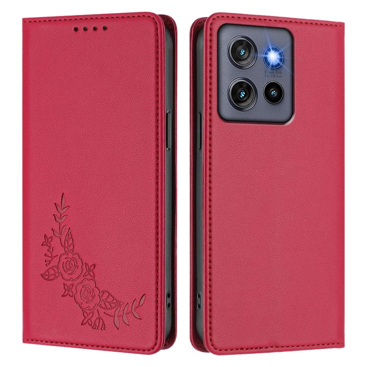 For Motorola Moto G Stylus 5G 2025 Peony Embossed Magnetic RFID Vegan Leather Phone Case