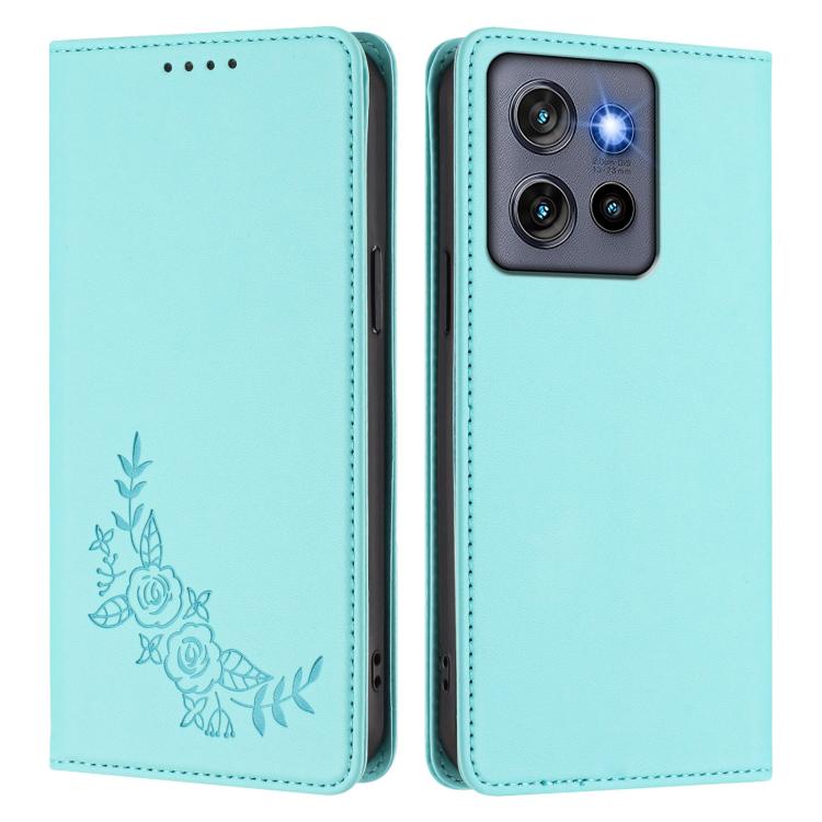 For Motorola Moto G Stylus 5G 2025 Peony Embossed Magnetic RFID Vegan Leather Phone Case