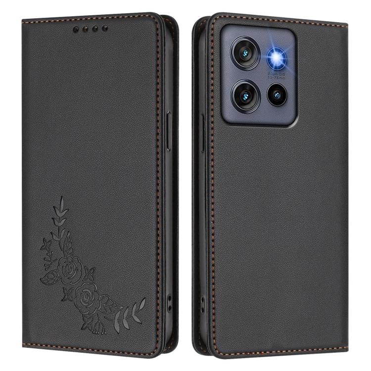 For Motorola Moto G Stylus 5G 2025 Peony Embossed Magnetic RFID Vegan Leather Phone Case
