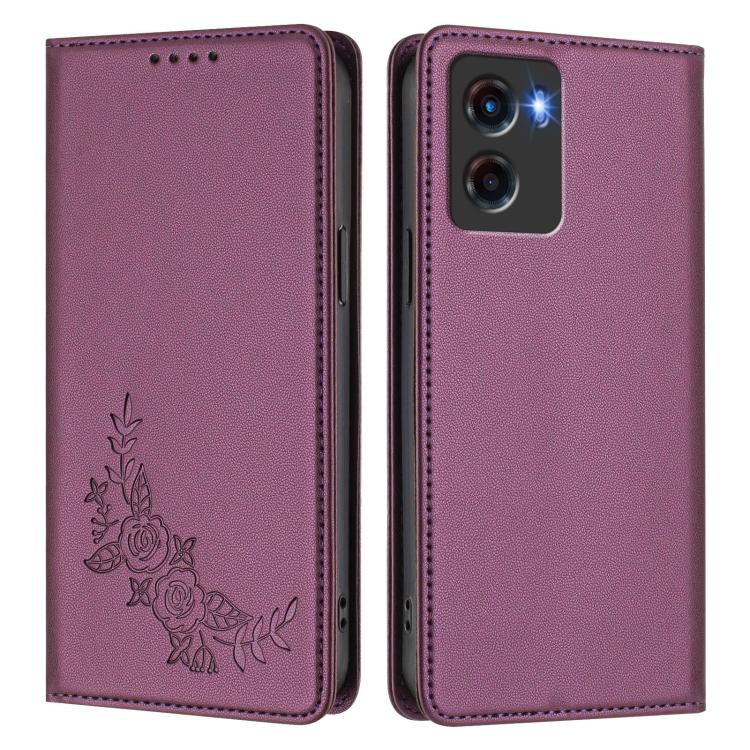 For Motorola Moto G05 / E15 Peony Embossed Magnetic RFID Vegan Leather Phone Case