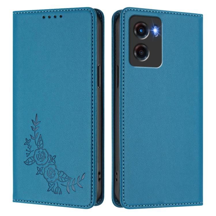 For Motorola Moto G05 / E15 Peony Embossed Magnetic RFID Vegan Leather Phone Case