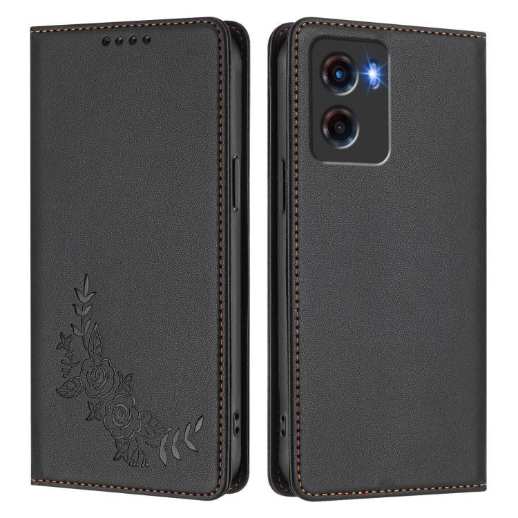 For Motorola Moto G05 / E15 Peony Embossed Magnetic RFID Vegan Leather Phone Case