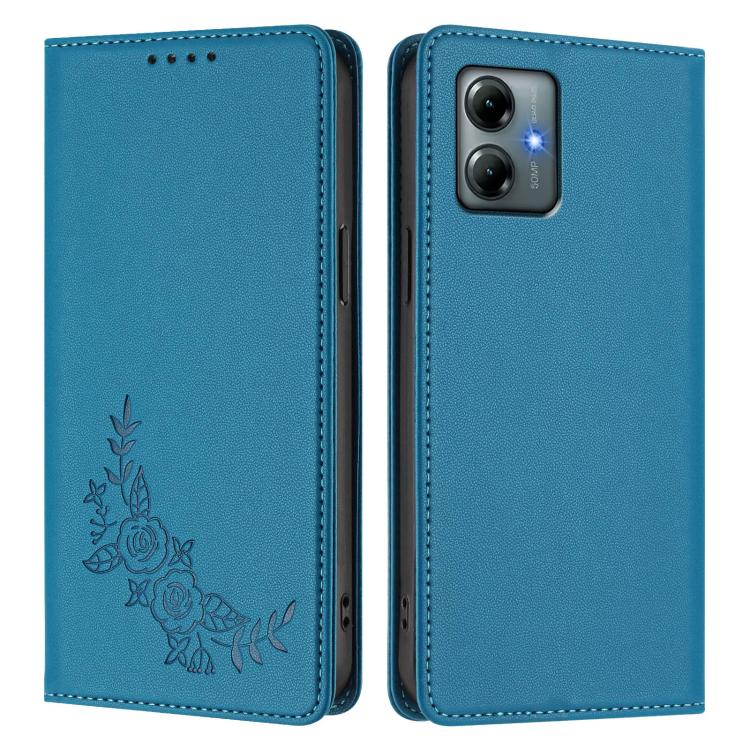 For Motorola Moto G Play 2025 Peony Embossed Magnetic RFID Vegan Leather Phone Case