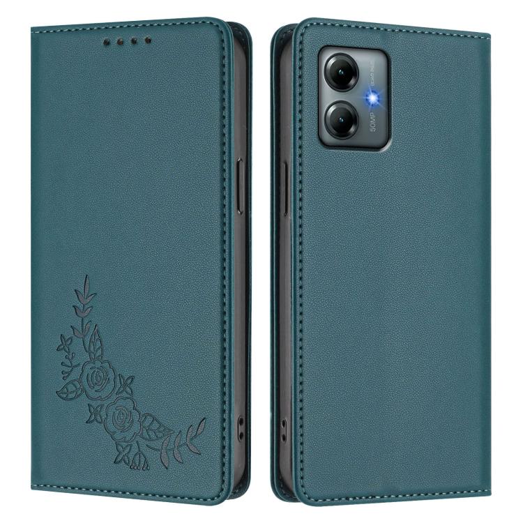 For Motorola Moto G Play 2025 Peony Embossed Magnetic RFID Vegan Leather Phone Case