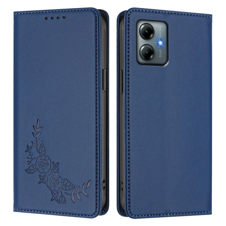 For Motorola Moto G Play 2025 Peony Embossed Magnetic RFID Vegan Leather Phone Case